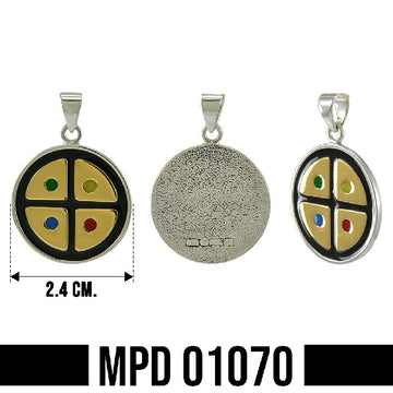 Oberon Zell Earth Medicine Shield  Silver with 14K Gold Accent With Mix Enamel Pendant MPD1070
